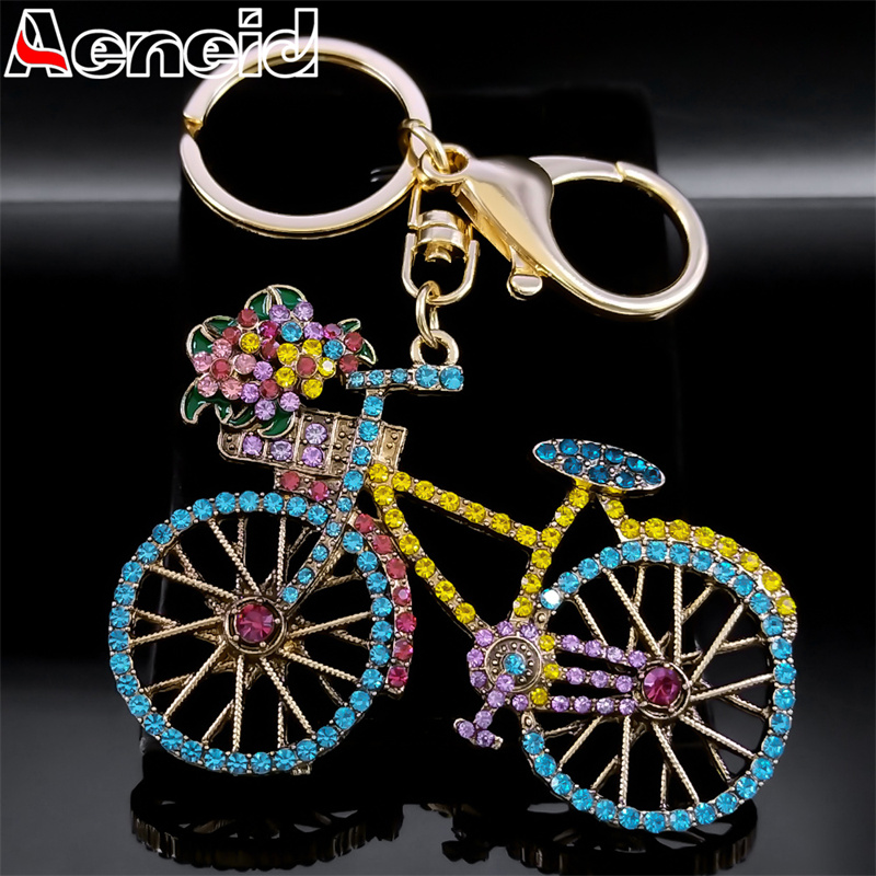 Yellow Cycling Gear - 화려한 크리스탈 자전거 꽃 자전거 열쇠