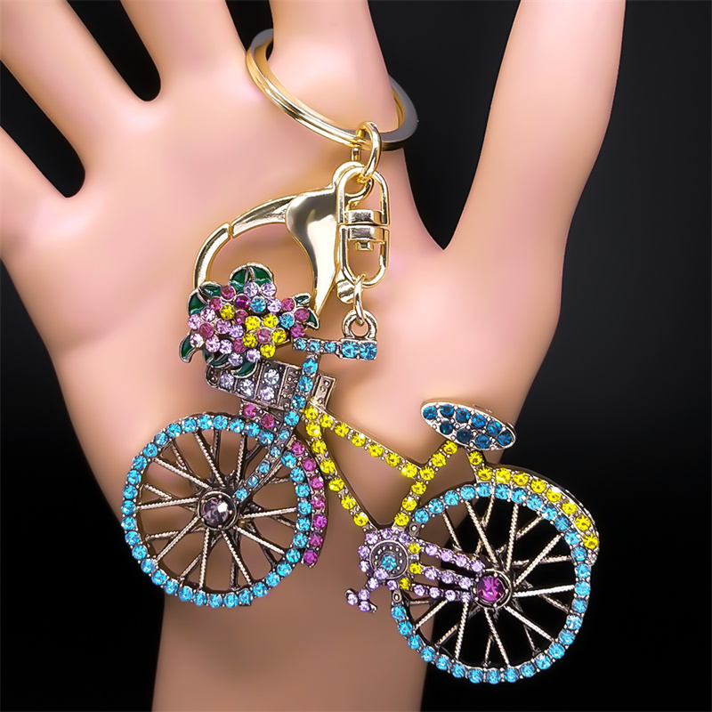 화려한 크리스탈 자전거 꽃 자전거 열쇠 고리 여성 합금 - Yellow Cycling Gear 리뷰 및 가격